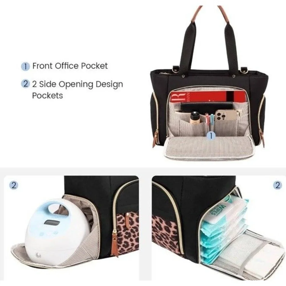 Lovevook Diaper Bag Travel Diaper Tote With Changing Pad For Travel Black